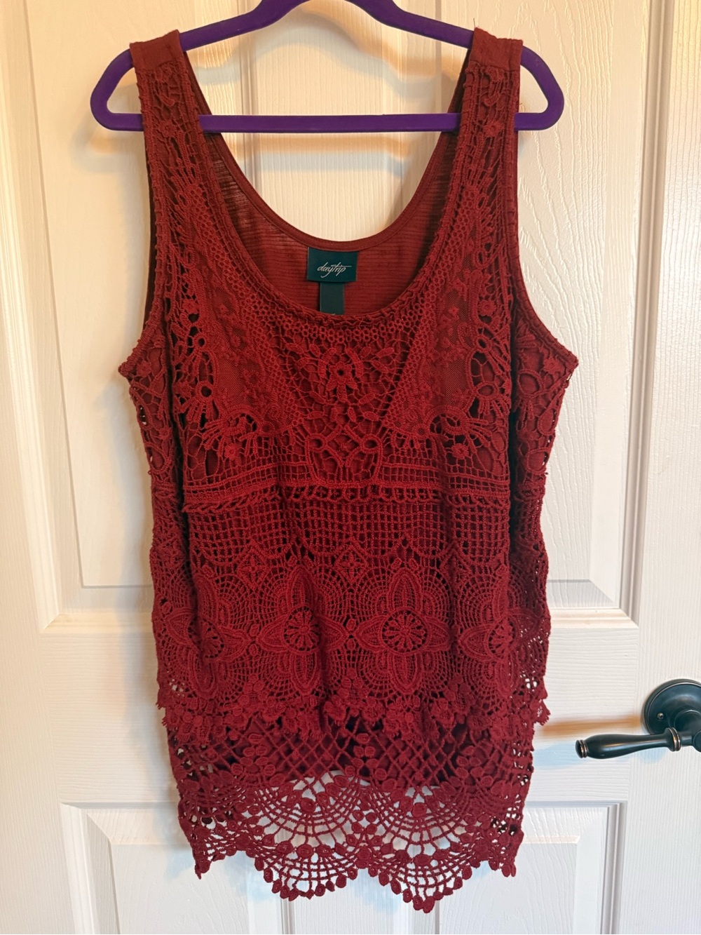 Daytrip Burgundy Crochet Lace Tank Top XS Boho Festival Buckle